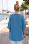 Blue V-Neck Short Sleeve Buttoned Collar and Cuff Ruffles Casual Muslin Oversized Woven Blouse 77 70 - 6