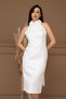 Atlas Fabric Pearl Detailed Halter Neck B Tie-Detail Pencil Dress - White - 4