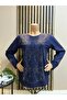 Women's Middle Age and Above Rose Garden Patterned Stretch Fabric Stoned Mother Combed Cotton Blouse