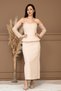 Atlas Lace Detailed Strapless Elibse - Bej