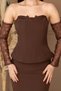Atlas Lace Detailed Strapless Elibse - Brown - 3