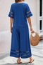 Women's Short Sleeve Crew Neck Tulle Striped Detail Blouse and Trousers Two-Piece Set - 3