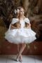 Girl's Off-The-Shoulder Bow Detail Boat Neckline Lined Fluffy Skirt White Evening Dress