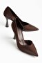 Plus Size Women's Stiletto Heel U Stiletto Brown Shiny Satin Side Open - 3