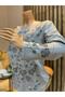 Women's Middle Age and Above Rose Garden Patterned Stretch Fabric Stoned Mother Combed Cotton Blouse - 3