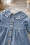 Girl's Lace Collar Denim Jeans Dress Long Sleeve Casual Stylish Premium Kids Dress - 4