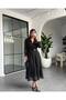 Polka Dot Printed Buttons Long Chiffon Dress