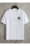 Kedigozluk Printed White Oversized Unisex T-Shirt Basic Comfortable Fit Daily Tshirt