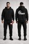 Fight Printed Hooded unisex tracksuit set - black sport Hooded sweatshirt and Jogger Pants bottom set - 2