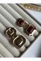 Red Stone Gold Vintage Dangle Women's Earrings - 4