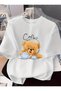 Coffee Break Teddy Bear Design Printed Premium Oversized T-Shirt