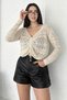 Knitted Detail Tie-Detail Sweater – Cream Knit - 3
