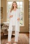 New Season Ecru Maternity Summer Eyelet Embroidery Linen Detailed Short Sleeve Buttoned Dressing Gown Pajama Set 3-Piece Set - 3