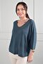 Women's V-Neck Bat Sleeve Knitwear Blouse - 3