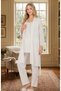 New Season Ecru Maternity Summer Eyelet Embroidery Linen Detailed Short Sleeve Buttoned Dressing Gown Pajama Set 3-Piece Set - 8