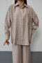 Oversize Shirt, Loose-Fit Trousers, Comfortable Cut Women's Two-Piece Set 1201 Beige - 2