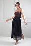 Women's Elastic Waist Lined Floral Flock Printed Long Skirt - 3