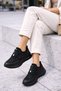 Women's Stone Embroidered Smart Lace-Up S Sneakers Thick Sole Sports Shoes - 7