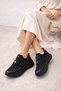 Women's Stone Embroidered Smart Lace-Up S Sneakers Thick Sole Sports Shoes - 6