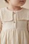 Baby Girl Lace Piece Peter Pan collar Muslin 100% Cotton Buckled Holiday Dress - 3