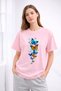 Women's Printed Detail Oversize Bol Cut T-Shirt with Cycling Neck