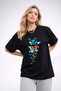 Women's Printed Detail Oversize Bol Cut T-Shirt with Cycling Neck