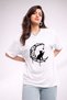 Women's Printed Detail Oversize Bol Cut T-Shirt with Cycling Neck