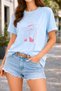 Women's Printed Detail Oversize Bol Cut T-Shirt with Cycling Neck