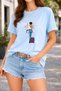 Women's Printed Detail Oversize Bol Cut T-Shirt with Cycling Neck