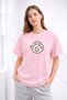 Women's Printed Detail Oversize Bol Cut T-Shirt with Cycling Neck
