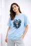 Women's Printed Detail Oversize Bol Cut T-Shirt with Cycling Neck
