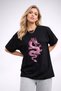 Women's Printed Detail Oversize Bol Cut T-Shirt with Cycling Neck