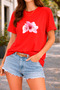 Women's Printed Detail Oversize Bol Cut T-Shirt with Cycling Neck