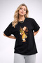 Women's Printed Detail Oversize Bol Cut T-Shirt with Cycling Neck