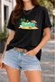 Women's Printed Detail Oversize Bol Cut T-Shirt with Cycling Neck