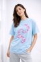 Women's Printed Detail Oversize Bol Cut T-Shirt with Cycling Neck