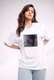 Women's Printed Detail Oversize Bol Cut T-Shirt with Cycling Neck