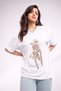 Women's Printed Detail Oversize Bol Cut T-Shirt with Cycling Neck
