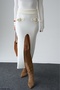 Women's Slit Buckle Detail Long Knit Skirt - 4