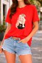 Women's Printed Detail Oversize Bol Cut T-Shirt with Cycling Neck