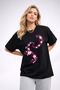 Women's Printed Detail Oversize Bol Cut T-Shirt with Cycling Neck