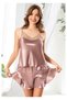 Chest Lace detailed shorts satin pajama set