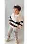 Trend Children's Striped Half Zipper Knitwear Sweater and Beige Gabardine Pants Bottom Top Set - 7