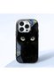 iPhone 15 Pro Compatible Shock-Absorbing Camera Protected Black Silicone Case Cat Patterned