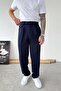 Navy Blue Pleated Baggy Design Fabric Trousers - 2