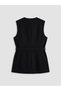 Black V-Neck Women's Classic Vest with Belt at the Waist - 2