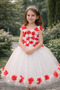 Princess White Red Fluffy Tulle Piece Floral Children's Dress Evening Dress