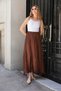 Brown Crinkled Fabric Satin Skirt with Elastic Waist - 7058 - 2