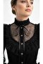 Imported Tulle Flocked Fabric Lace Detail Polka Dot Pattern Ribboned Lined Special Design Lined Maxi Dress - 6