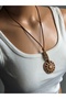 Ethnic Necklace with Sun Figure - Brown Suede String Bohemian Handmade Necklace - 4
